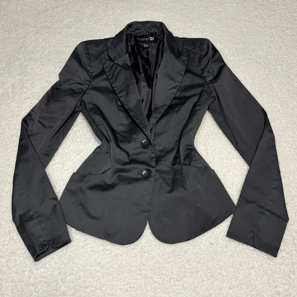 Forever 21 Women Gray Satin Double Breasted Fitted Blazer - Picture 1 of 10
